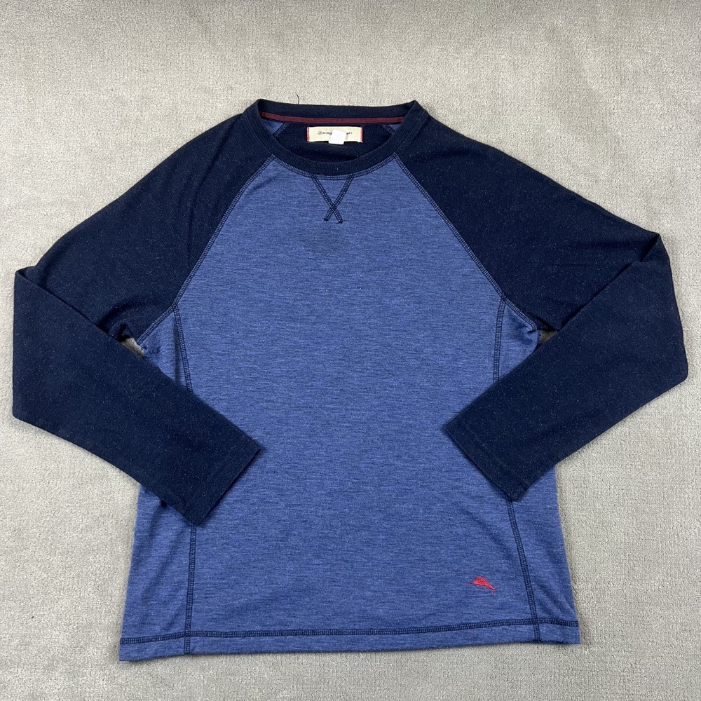 Tommy Bahama Shirt Mens Medium Blue Raglan Long Sleeve Heathered Coastal Marlin